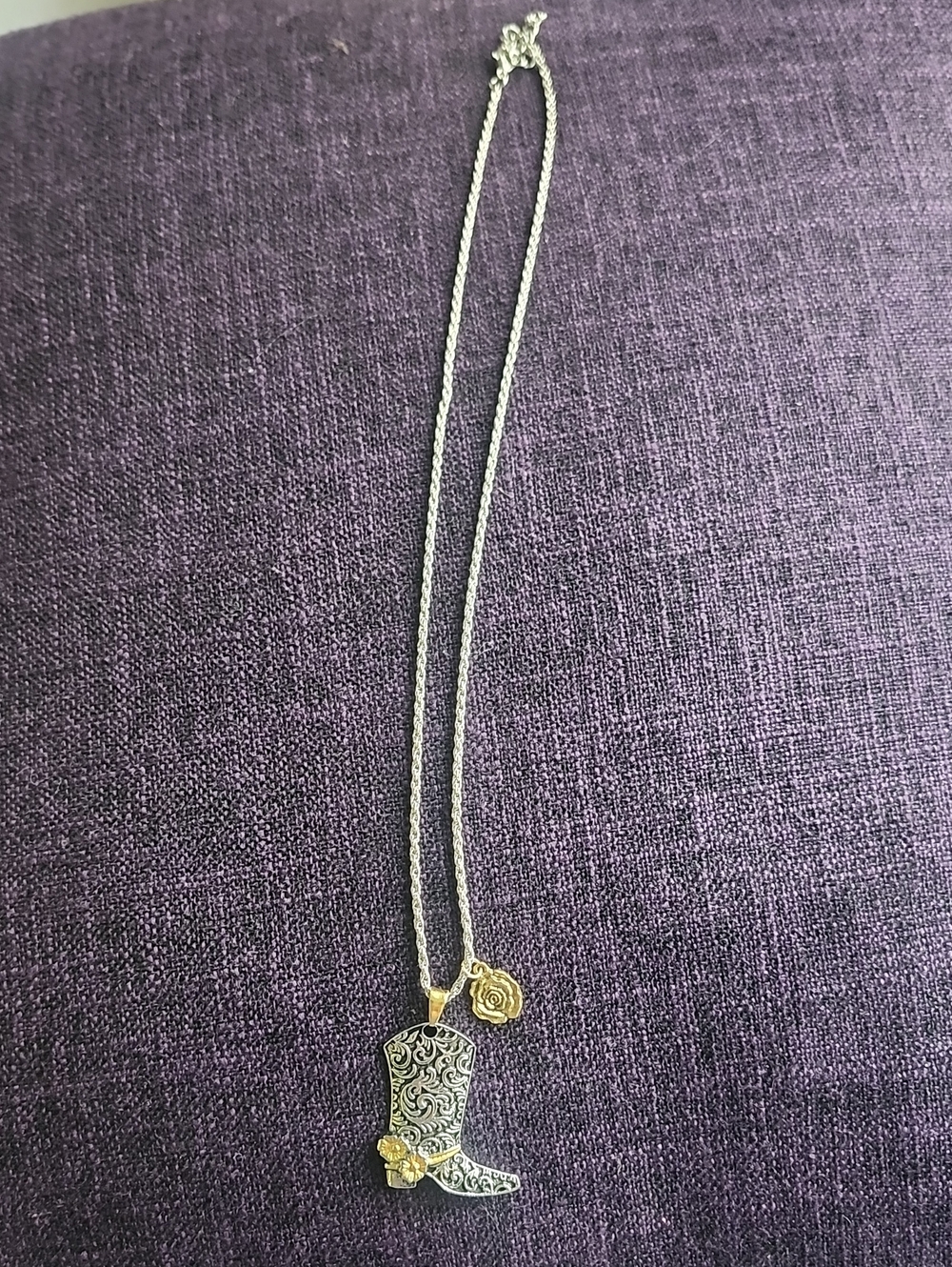 Two-Tone Western Boot Pendant Necklace - Gold and Silver